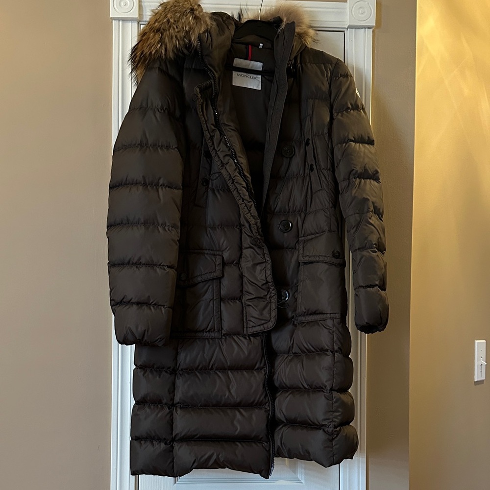 Moncler Dark green Puffer Jacket with Fur Trim